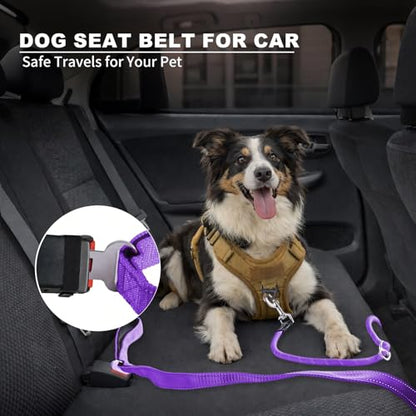 6FT Heavy Duty Dog Leash for Small Medium Large Dogs, Tangle Free Reflective Dog Training Leash with Double Handle, Seat Belt Buckle & Poop Bag Holder (Purple) - color: Purple, size: 6FT