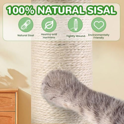 39.4'' Tall Cat Scratching Post,3.5 Inch Wide Sisal Rope Scratching Post for Indoor Adults Kittens,Cat Scratcher with Stable Solid Wood Base Interactive Ball Toys Self Groomer Brush for Large Cats - color: green-39.4inch
