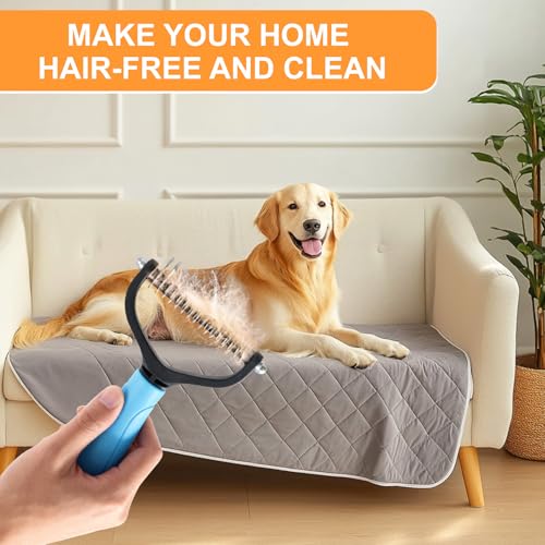 Cat & Dog Grooming Gloves for Shedding Brushes 1 Pair and Pet Grooming Rake 1PC, Double Sided Dematting, Deshedding Brush & Massage, Safe for Dogs & Cats - color: Grey Blue Pet Grooming Gloves and Rake