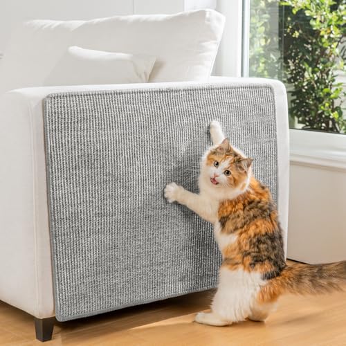 Conlun Cat Scratcher Mat,Natural Sisal Cat Scratch Pad with Hook&Loop Tape,Horizontal Floor Kitty Scratching Pads Rug for Indoor,Pet Furniture Protector for Couch&Carpets&Sofas, Large, Grey - color: Grey, size: 1 Pack-L (31.5'' X 23.6")