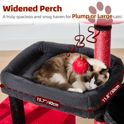 Taoqimiao MS043BR Cat Tree, 32.2-Inch Cat Tower for Indoors Cats, Cat Condo with Large Cat Perch, Spacious Cat Cave, Scratching Posts for Small and Medium Cats, Black and Red - color: Gothic