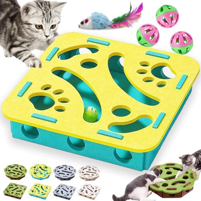 Cat Scratch Puzzle Enrichment Box, Cat Nail File Enrichment Box with Balls, Interactive Cats Scratches Puzzle Boxs - Bite & Scratch Resistant, for Indoor Bored Cats Scratching Hunting (Turquoise-A) - color: Turquoise-A