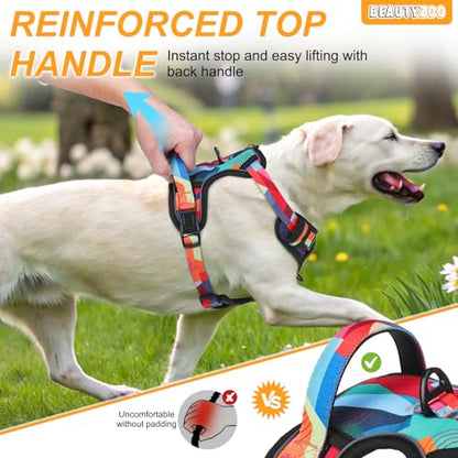 BEAUTYZOO No Pull Dog Harness Medium,Adjustable Dog Harness and Leash Set -Easy Wearing with 3 Buckles/Control Handle,No Choke Soft Padded Reflective Pet Vest for Training Walking Hiking, M - color: Geometry, size: M: chest 16"-28"