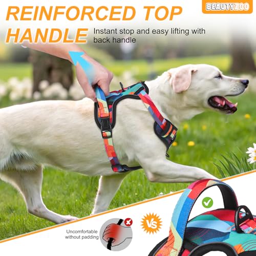 BEAUTYZOO No Pull Dog Harness Large, Adjustable Dog Harness and Leash Set -Easy Wearing with 3 Buckles/Control Handle,No Choke Soft Padded Reflective Pet Vest for Training Walking Hiking, L - color: Geometry, size: L: chest 22"-33"