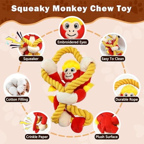 Squeaky Dog Toys: Large Dog Chew Toy- Interactive Tough Tug of War Toy with Rope for Small/Meduim/Large Breeds - Puppy Toy for Teething Training - color: Bright Red