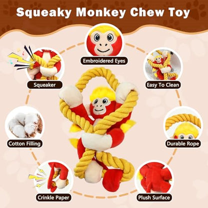Squeaky Dog Toys: Large Dog Chew Toy- Interactive Tough Tug of War Toy with Rope for Small/Meduim/Large Breeds - Puppy Toy for Teething Training - color: Bright Red