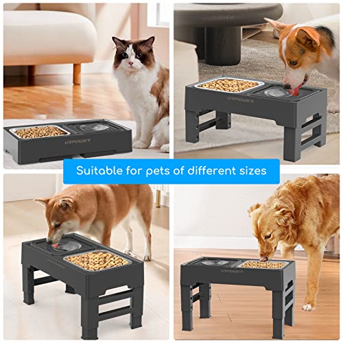 URPOWER 2-in-1 Elevated Dog Bowls 4 Height Adjustable Raised Dog Bowls with No Spill Water Bowl and Stainless Steel Food Bowl Non-Slip Stand for Small Medium Large Dogs - color: Black, size: No Spill Water Bowl