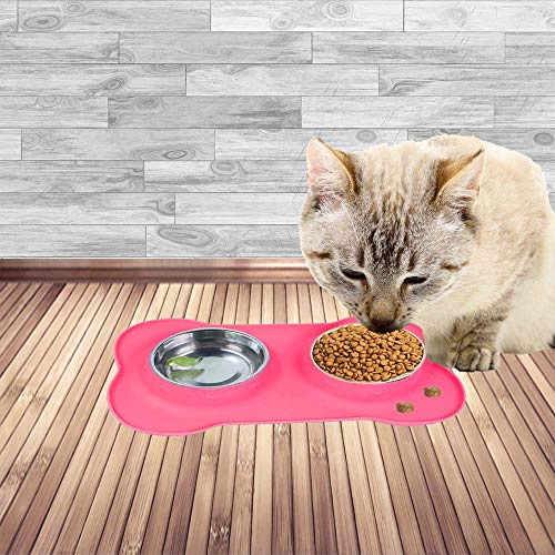 Dog Food Bowls Stainless Steel Pet Bowls & Dog Water Bowls with No-Spill and Non-Skid, Feeder Bowls with Dog Bowl Mat for Dogs Cats and Pets-Pink, 24 0z in Total - color: Pink, size: 1½ Cup/12 oz each