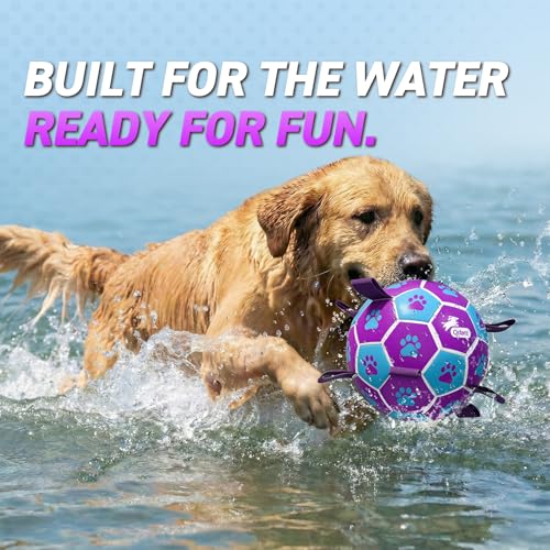 QDAN Dog Ropes Toys Soccer Ball with Straps, Puppy Birthday Gifts, Tug of Toy, Water Toy, Durable Balls for Dogs, Medium Small Breed, 6 Inch - color: Purple-Blue, size: Medium Size 2 (6")