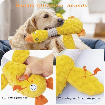 Squeaky Dog Toys for Aggressive Chewers, Durable Stuffed Animal Plush Dog Toy with Soft Fabric for Large, Medium & Small Dogs, Interactive Puppy Chew Toy for Teething, Crinkle Duck Dog Toy - Yellow - color: YELLOW