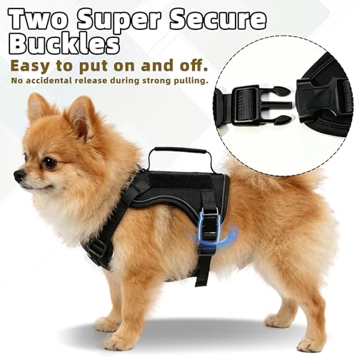 AIITLE Small Dog Harness No Pull, Reflective Adjustable Vest with Handle, No Choke Design, Dual Metal Leash Clips for Walking Training Running Camping, Small Medium Breeds - Black XS - color: Black, size: XS