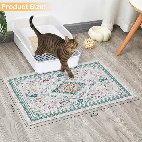 Glittme Cat Litter Mat with Non-Slip Bottom Litter Box Mat 24"X15" Litter Trapping Mat Easy to Clean Washable Cat Food Mat for Kitty,S - color: Cyan-blue, size: 24"x15"