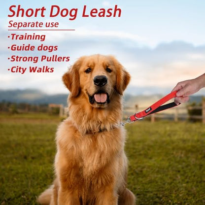 PUPTECK Chew Proof Dog Leash with Detachable Short Leashes Padded Handle Reflective, Heavy Duty Steel Cable Lead for Small Medium Large Dogs Training Walking, Red 4.9ft - color: Red