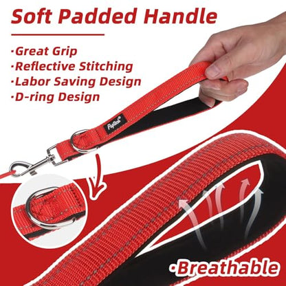 PUPTECK Chew Proof Dog Leash with Detachable Short Leashes Padded Handle Reflective, Heavy Duty Steel Cable Lead for Small Medium Large Dogs Training Walking, Red 4.9ft - color: Red
