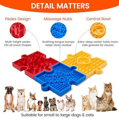 Puzzle Slow Feeder Lick Mat for Dogs, 38+ Suction Cups | Non-Slip Heavy Duty Maze Enrichment Bowl BPA-Free Silicone | Reduce Boredom Anxiety Free Combination (1PC, Red) - color: 1 Red - Grasslands