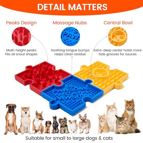 Puzzle Slow Feeder Lick Mat for Dogs, 38+ Suction Cups|Non-Slip Heavy Duty Maze Enrichment Bowl BPA-Free Silicone|Reduce Boredom Anxiety Free Combination (3PCs, Blue&Yellow&Red) - color: 3 Blue Yellow Red