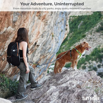 Tuff Mutt Hands-Free Waist Leash for Dog Walking, Running and Hiking, Adjustable Belt with Double Handle, Reflective Bungee Design for Large & Medium Dogs - color: gray/teal