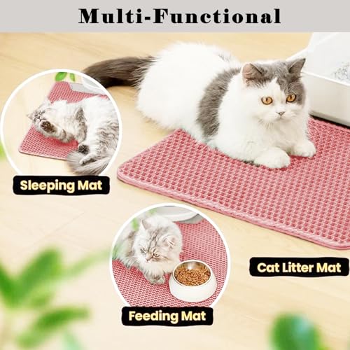 HCY&WLD Cat Litter Mat, Honeycomb Double Layer Cat Litter Trapping Mat, Waterproof Urine Proof Non-Slip, Scatter Control, Less Waste, Easier to Clean (Pink, 24" X 18") - color: Pink
