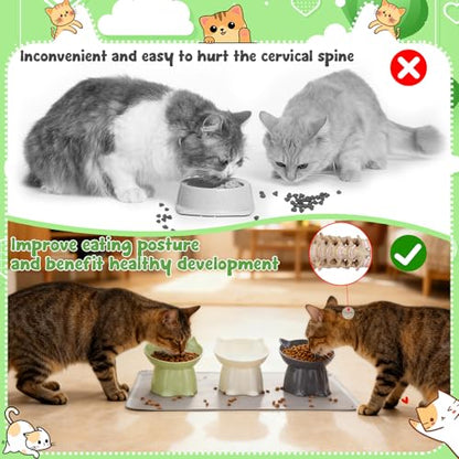 3 Pcs Elevated Cat Bowls 15°Raised Cat Food Bowl with Silicone Mat Whisker Friendly Anti Vomiting Cats Dishes Pet Food and Water Bowls for Indoor Cats Kittens Classic 3 Colors - color: Green, Grey, White