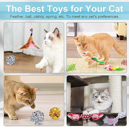 UPSKY 24 PCS Cat Toys, 3-Level Turntable Kitten Toys Set, Interactive Cat Roller Toys for Indoor Cats, Catnip Toys, Cat Teaser Toys, Mice Toys, Spring Toys, Various Ball Toys for Kitty - color: D-24PCS-Blue