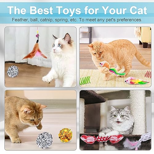 UPSKY 24 PCS Cat Toys, 3-Level Turntable Kitten Toys Set, Interactive Cat Roller Toys for Indoor Cats, Catnip Toys, Cat Teaser Toys, Mice Toys, Spring Toys, Various Ball Toys for Kitty - color: D-24PCS-Pink