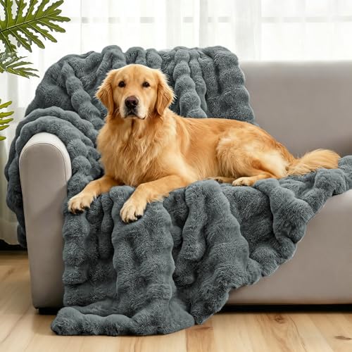 Waterproof Dog Blanket for Sofa Bed Couch, Couch Cover Blanket Fluffy Faux Rabbit Fur Reversible Furniture Protection, Pet Blanket for Medium Large Dogs Cats - color: Dark Grey, size: XL-60x80"