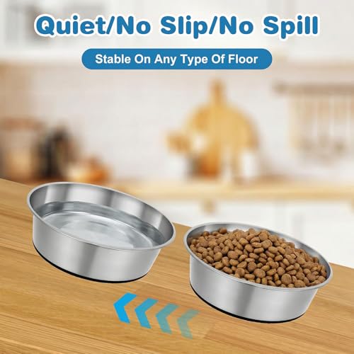 4 Pcs 8 Cup Stainless Steel Dog Bowls for Food and Water with Silicone Base Anti-Slip, Heavy Duty Extra Thick Anti Rust Metal Bowls for Medium Dogs (67oz, Black)