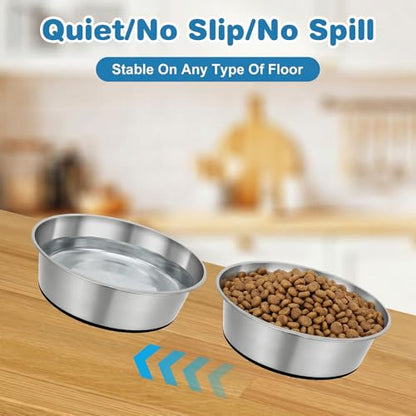 4 Pcs 8 Cup Stainless Steel Dog Bowls for Food and Water with Silicone Base Anti-Slip, Heavy Duty Extra Thick Anti Rust Metal Bowls for Medium Dogs (67oz, Black)
