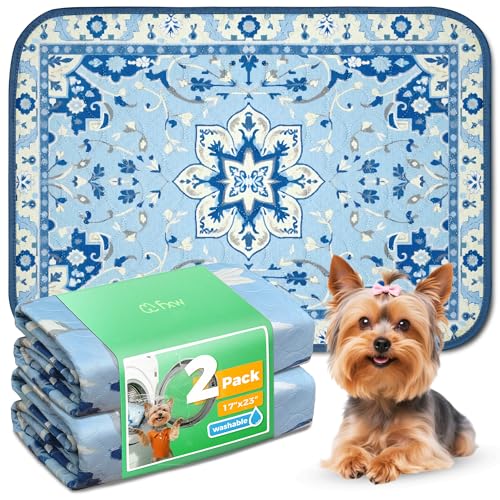 FXW Washable Pee Pads for Dogs, Puppy Pads with Super Absorbent, Specifically Designed for 24inch Cages, 17" x 23" Rectangle, Boho Blue, 2 Packs - color: Boho Blue, size: 17" x 23" (2 Packs)