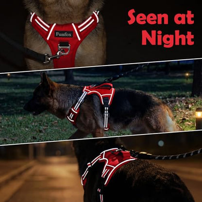 Funfox Dog Harness No Pull, Adjustable Pet Vest Harness, Super Soft Material with Vertical Handle Easy Control, Reflective Night Walking, 2 Leash Clips for Small Sized Dogs, Red, S - color: Red, size: Small
