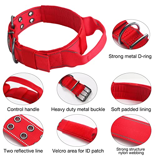 Reflective Dog Collar Heavy Duty Tactical with Control Handle and Metal Buckle for Dog Training(X-Large, Red) - color: Red, size: X-Large (Pack of 1)