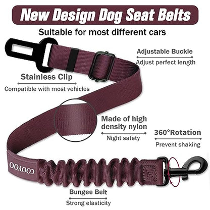Dog Seat Belt,3 Piece Set Retractable Dog Car Adjustable Seatbelts for Vehicle Nylon Pet Safety Heavy Duty & Elastic & Durable Car Harness for Dogs - color: Set 08-Black+Fuchsia