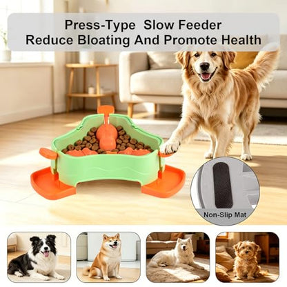 Dog Cat Treat Dispenser Slow Feeder Toy, 3-in-1 Interactive Dog Puzzle Press Toys, Dog Enrichment Toy No-Slip Interactive Brain Training Toys for Smart Dog Cats (Green/Orange) - color: Green/Orange