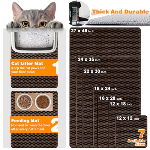 Waterproof Cat Litter Mat, Double Layer EVA, Odor-Free Large Grid, Urine Proof, Easy Cleanup (Brown, 18 x 24) - color: Brown