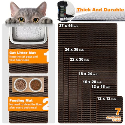 Waterproof Cat Litter Mat, Double Layer EVA, Odor-Free Large Grid, Urine Proof, Easy Cleanup (Brown, 18 x 24) - color: Brown