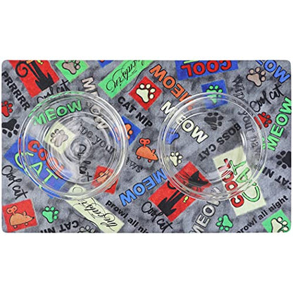 Drymate Cat Bowl Placemat, Pet Food Feeding Mat - Absorbent Fabric, Waterproof Backing, Slip-Resistant - Machine Washable/Durable (USA Made) (12” x 20”) (Cool Cat Grey) - color: Cool Cat Grey, size: Small (12" x 20")