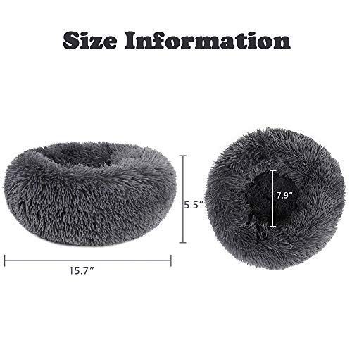 otoez Kitten Puppy Bed Extra Small XS Round Dog Cat Beds Anti Anxiety Plush Pet Calming Donut Bed with Non-Slip Waterproof Bottom, Washable (15.7", Dark Grey) - color: Dark Grey, size: 15.7"
