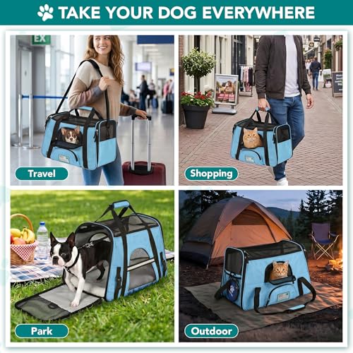PetAmi Airline Approved Pet Carrier for Cats & Small Dogs, Soft Sided TSA Travel Carrier Bag with Sherpa Bed, Breathable Mesh Ventilation, Collapsible Bowl, Fits Under Seat, Up to 18 lbs, Small Blue - color: Light Blue, size: Small - 17"L x 10.2"W x 11.2"