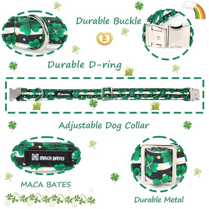 Maca Bates St Patricks Day Dog Collar Irish Clover Dogs Collars Black and White Soft Adjustable Durable Saint Patrick's Shamrock Spring Gift for Small Medium Large Girl Boy Male Female Puppy Pet - color: St. Patrick--stripe clover, size: S