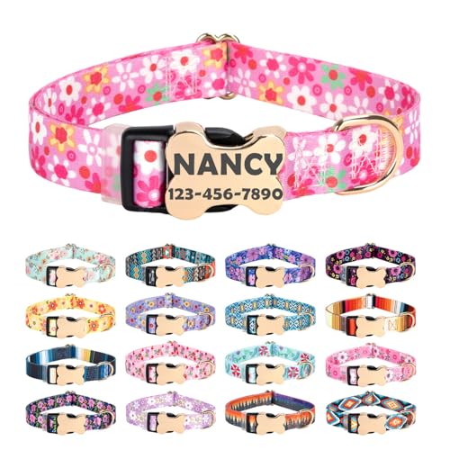 Custom Dog Collar with Engraved Name & Phone Number, Personalized Anti-Lost Pet Collar, Adjustable Durable Soft Collar for X-Small Small Medium Large X-Large Dogs, Outdoor Walking Training Daily Wear - color: New bone buckle