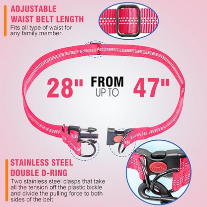 Hands Free Dog Leash with Waist Belt – No-Pull Bungee, Dual Padded Handles & Zipper Pouch for Running, Walking & Training – Adjustable Waist Leash for Large & Medium Dogs (Pink) - color: Pink