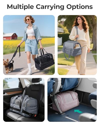 BAGSMART Cat Carrier: Soft-Sided Pet Carrier for Small Medium Cats Dogs Puppy Quilted Collapsible Puffy Travel Bag Up to 20 Lbs Baby Blue - color: Baby Blue, size: 18.1"L x 11.0"W x 11.0"H