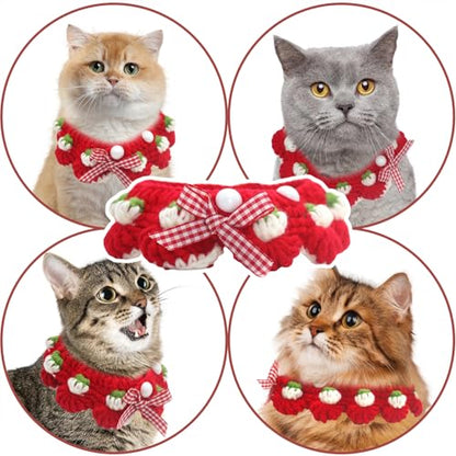 Cat Collar Breakaway, Kitten Collar with Cute Bow Tie and Strawberry Pattern Comfortable for Kitty and Small Puppies, Bandana Fits Neck 2-3 Inches(S)(red) - color: red