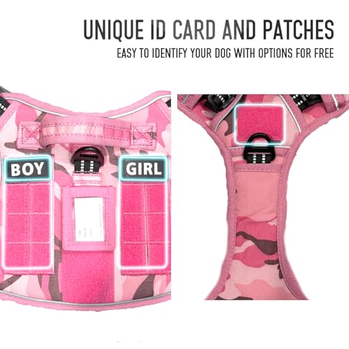 Tactical Dog Harness for Medium & Large Dogs, Camo Pink Adjustable No-Pull Control with Handle, Heavy Duty Reflective Vest - Size M - color: CAMO PINK, size: Medium