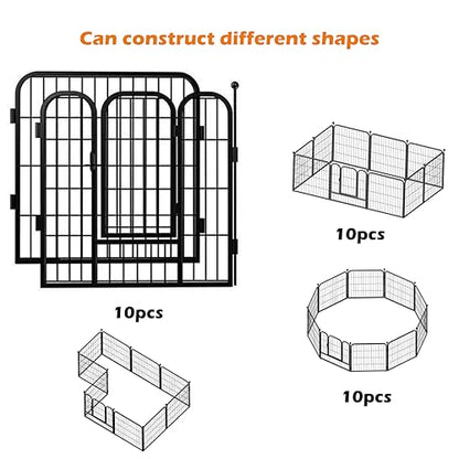 fowick 32" H x 32" W Dog Playpen 10 Panels, Black Metal Puppy Exercise Pen for Indoors & Outdoors, Foldable Animal Barrier Fence, Portable Pet Play Pen for Small Dogs & Rabbits, No Dig Fence