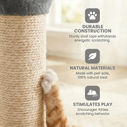 Cat Scratching Post 22'', Scratching Post with Extra Wide 12" Heavy Duty Base for Indoor Kitty, Scratching Post with Natural Sisal & Velvet Fabric for Small, Medium Cat, Grey - color: Grey
