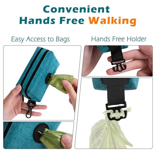 Dog Poop Bag Holder, Portable Pet Waste Bag Dispenser, 2 Pouches for Treats and Walking Accessories, Fit All Leashes, Includes 1 Roll of Dog Poop Bags (Lagoon Blue) - color: Lagoon Blue