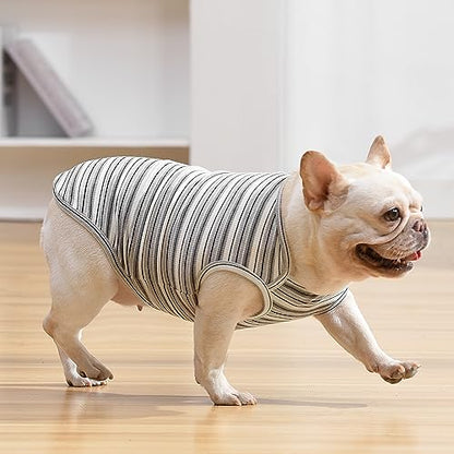 Dog Shirts Vest Cotton Striped T-Shirt, Sleeveless Stretchy Pet Clothes for Small Dogs, 2-Pack Soft Breathable Puppy Tank Top Cat Tee (Small, Black,Gray) - color: Black,Gray, size: Small