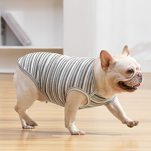 Dog Shirts Vest Cotton Striped T-Shirt, Sleeveless Stretchy Pet Clothes for Small Dogs, 2-Pack Soft Breathable Puppy Tank Top Cat Tee (X-Large, Black,Gray) - color: Black,Gray, size: X-Large