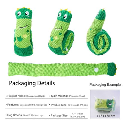 Hide and Seek Plush Dog Toys for Small Medium Dogs, Long Foldable Squeaky Chew Pet Toys with Sounder, Interactive Puzzle Treat Dispensing Machine, Tug of War Snuffle for Indoor Play (Dinosaur) - color: Green Dinosaur